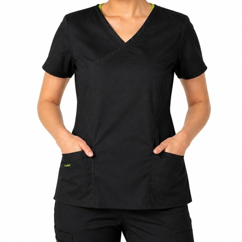 *NWT* Landau ProFlex Scrub Top Women XL Black Modern Fit Stretch V-Neck